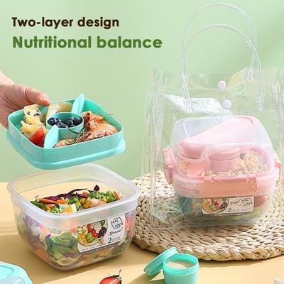 Langlebiger, tragbarer Aufbewahrungsbehälter für Obst, PP-Material, doppelschichtige Lunchbox, Picknick-Zubehör, Lebensmittelbehälter