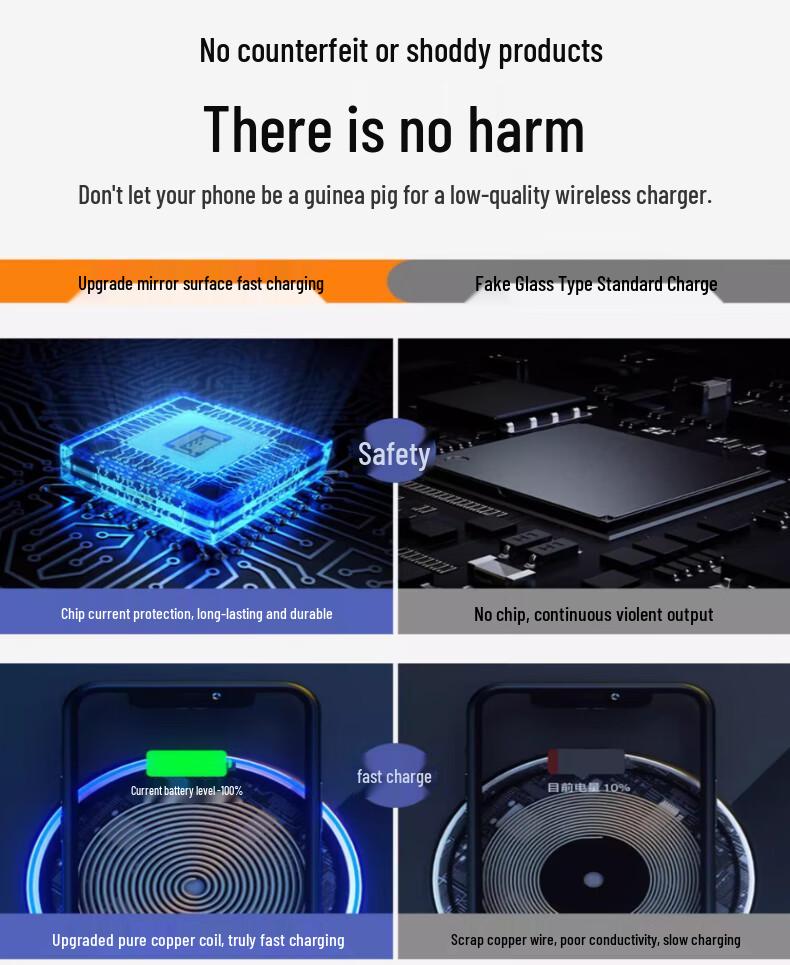 15W Round Mirror Surface Wireless Charger for iPhone 8-16: Cool, Low-Temperature Charging