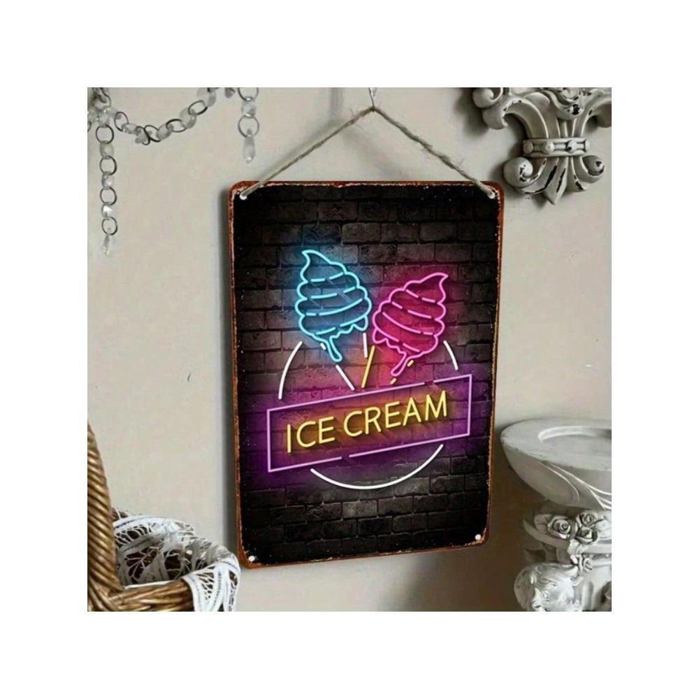 Retro Neon Ice Cream Metal Wall Art Sign for Kitchen Decor
