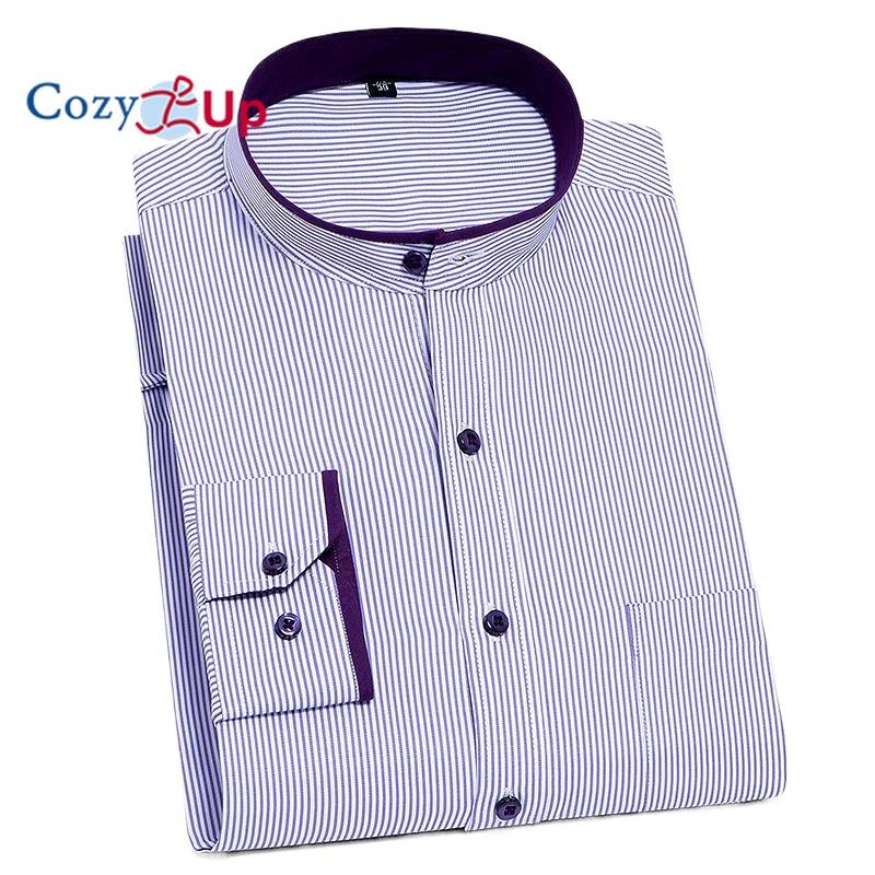 

Уютная традиционная рубашка без воротника, мужская классическая рубашка в полоску с длинным рукавом 4XL фиолетовый