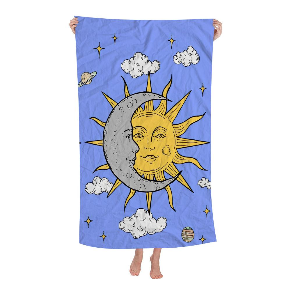 S-Sun Celestial Moon Bohemian Big Microfiber Beach Towels Quick Dry Towel Sand Beach Towels Pool Towel for Travel Swim Pool Yoga