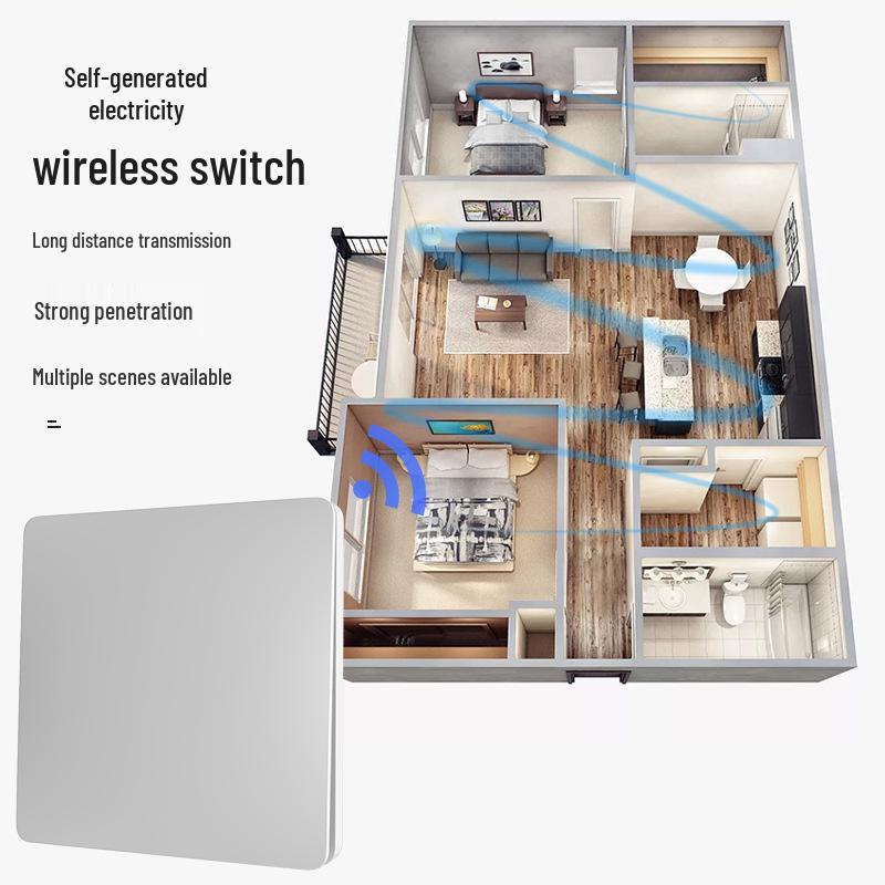 Întrerupător de lumină wireless cu auto-alimentare cu buton mare - Nu necesită cablare sau baterii