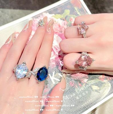 Bague Joyau Pêche Chérie, Éclat Galaxie, Plaqué Or 18K Poudre de Morganite, Bague Zirconium Couronne d'Amour