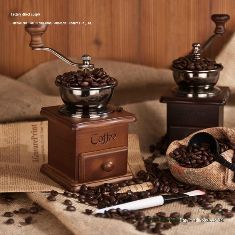 Retro Classic Wooden Hand-Crank Coffee Grinder with Ceramic Core - Mini Household Coffee Maker