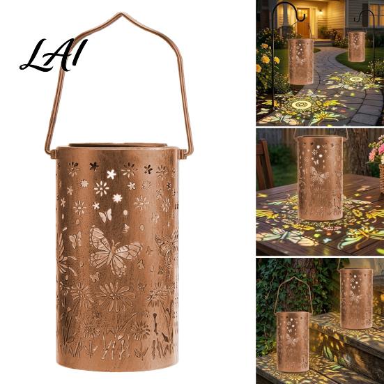 Outdoor Solar Lanterns Decorative Garden Lights Powered Waterproof Metal Floral Patio Pattern
