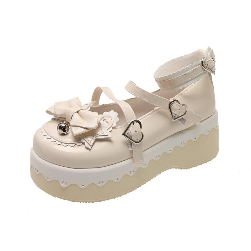 Spring New Wedge Shoes Women Round Head Shallow Bow Line with Waterproof Platform Anti-slip Wear-resistant Mary Single Shoes
