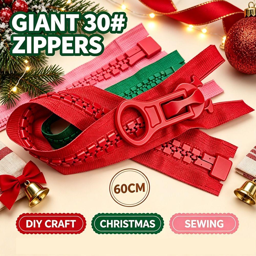 Resin Big Zippers 30# 60cm Slider Head Sewing Bags Pull Ring Zip Christmas