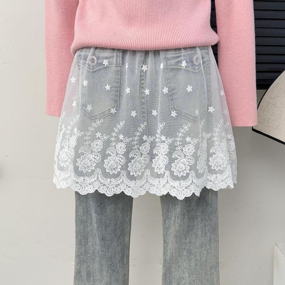 Embroidery Flower Safety Skirt Petticoat Transparent Mesh Underskirt Slips Dress Summer Spring