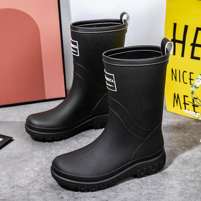 

Women s Mid-High Japanese Waterproof Rain Boots - Warm, Non-Slip, Rubber Shoes with Velvet Lining. 41 чёрный