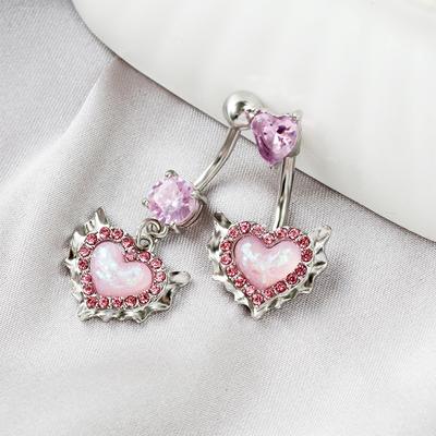 Anillos de ombligo con forma de corazón, color rosa, para mujer, piercing para el ombligo, barra, joyería corporal