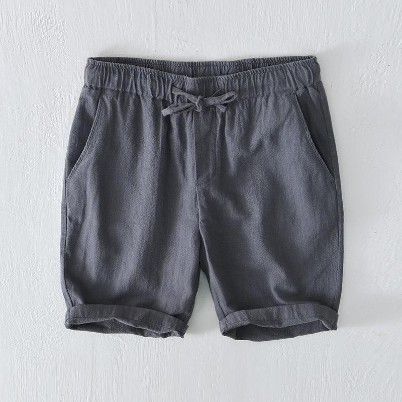 Summer Fashion Men's Shorts Youth Beach Baggy Short Pants Casual Solid Color Thin Cotton Linen Elastic Waist Shorts Breathable