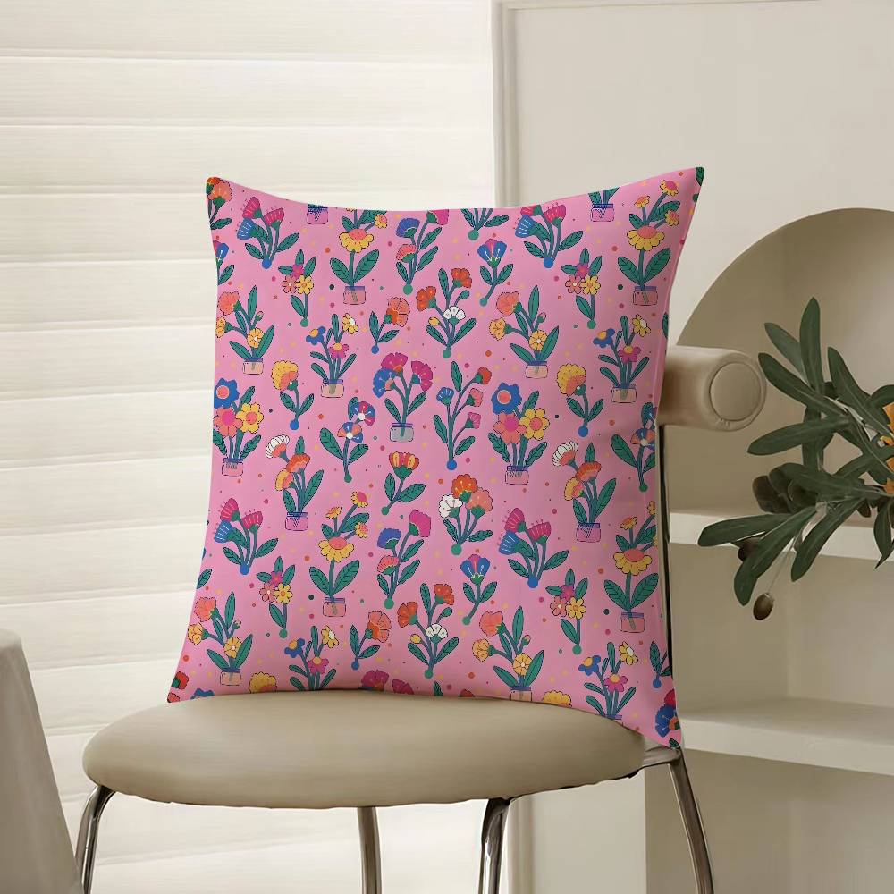 Girls Heart Spring Floral Ins Style Pillow Case Comfort Sofa Bed Silky Elegant Invisible Zipper Decorative Cushion Cover
