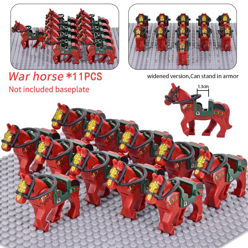 Medieval Military Sets Cavalry Figures War Horse Animals Building Blocks Parts Knight Weapons Accessories Toys for kids gifts