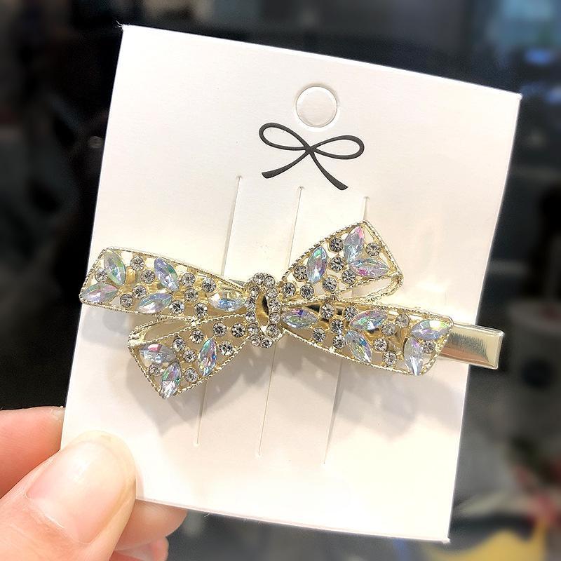 Třpytivé lesklé spony do vlasů diamantové kovové kamínky motýlek geometrie korejská nová mašle Jednoduchá kamínková boční ofina perlové spony do vlasů