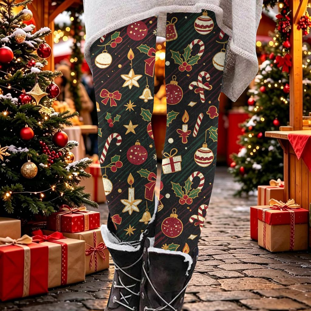 Women's Fashion Christmas Print Stretch Leggings Casual Pants for Home Wear