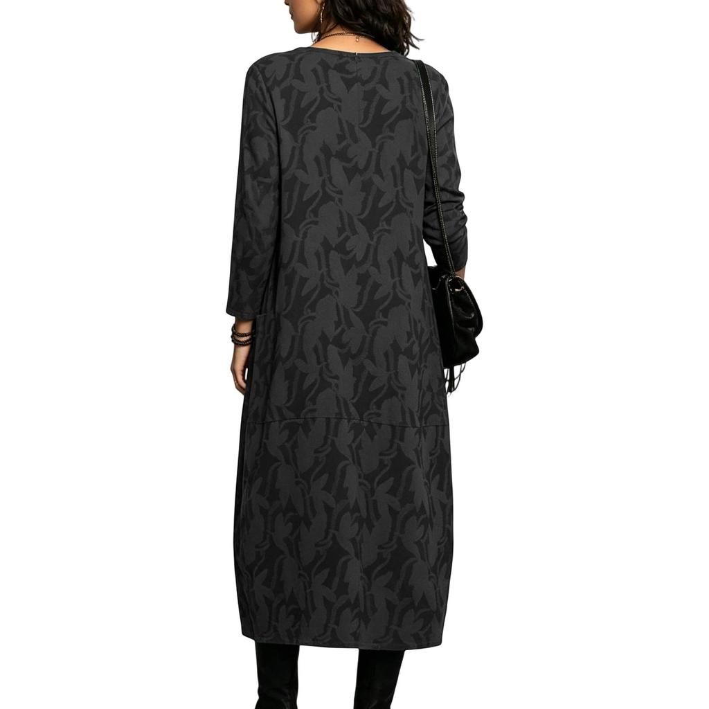 Abito lungo casual da donna con spalle scoperte, bordatura in pizzo e vestibilità ampia