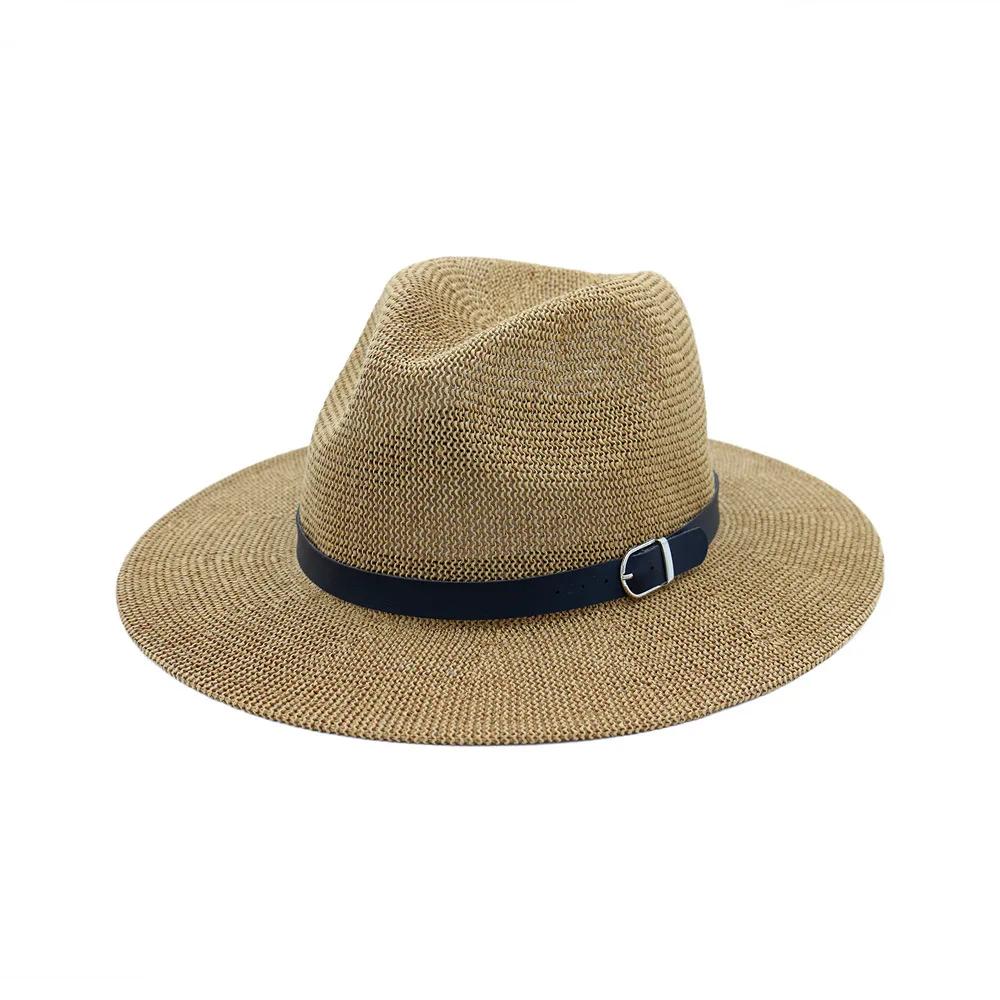Navy Blue Beach Straw Hat Women Mens Wide Brim Elegant Panama Hat Fedora Female Casual Fashionable Summer Sun Hats Khaki Fashion