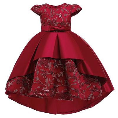 Besticktes Schwalbenschwanz-Schleifenkleid mit Puffärmeln für Blumenmädchen