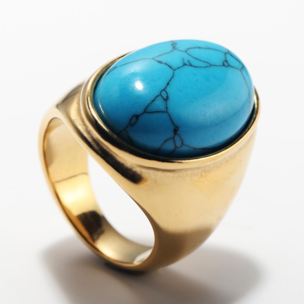 Luxury Gemstone Ring for Men Personalised Hip Hop Steel Titanium Jewellery Black Gold Silver Rock Hipster Street Finger Ring