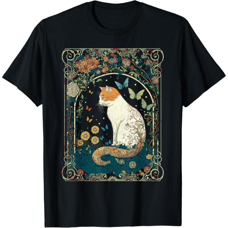 

Cute Cottagecore Aesthetic Cat In Butterfly Garden Women T-Shirt XXXXXL чёрный