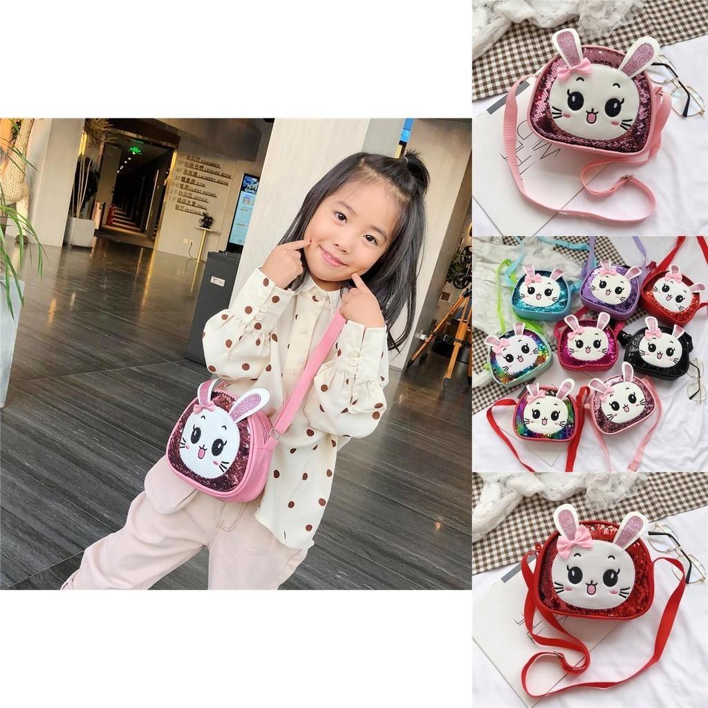 Fashionable Cute Kids Crossbody Bag With Sparkling Sequin Bunny Design