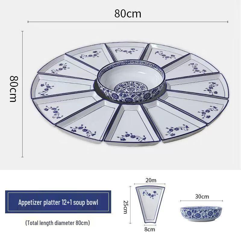 Chinese Fan-shaped Celadon Ceramic Dinnerware Set