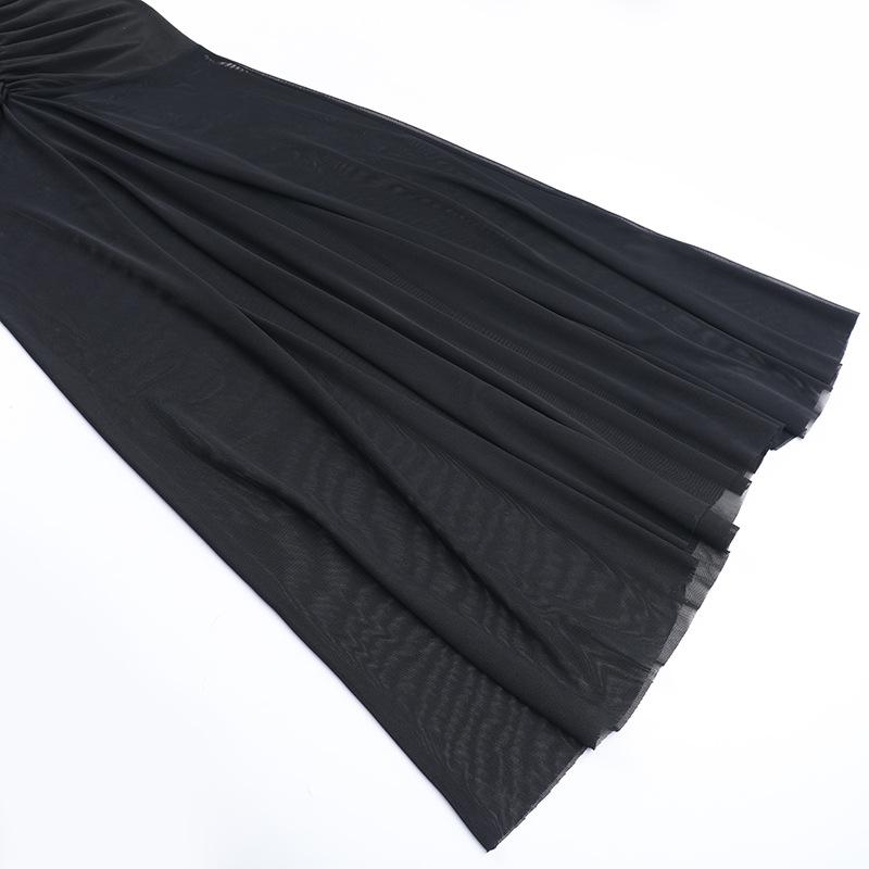 Herbst Damen Temperament Kleid Modestil Sexy Ein-Schulter Mesh Langarmkleid