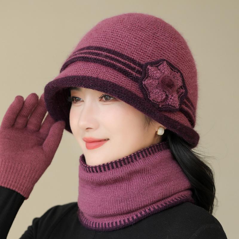 Winter New Thermal Basin Hat Women's Fashion Middle-aged and Elderly Hat Fleece Thickened Rabbit Hair Knitted Hat