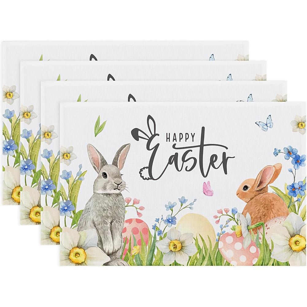 

4pcs Easter Bunny Placemats Set of 4-12x18 Inch - Spring Rabbit Egg Flowers Floral Decoration Place Mats, Wipeable Table Mats 30x45cm-4PC