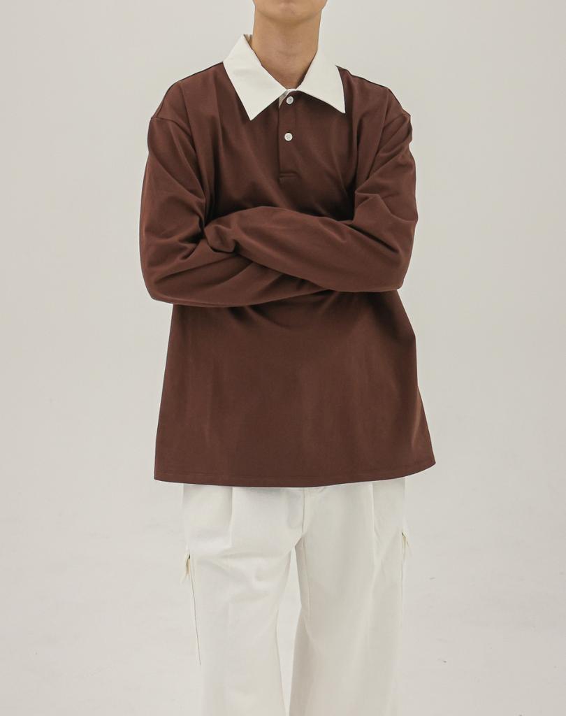 Deoseutoli [8-Count] Minimal Heavy Collared Tee (Brown)