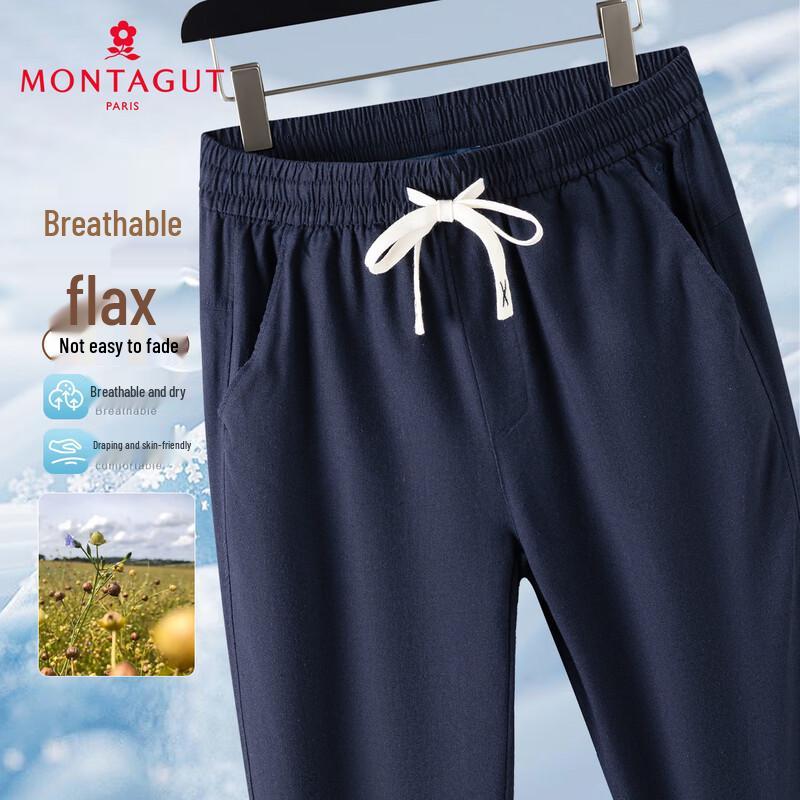 

MONTAGUT Men s Breathable Linen-Blend Elastic Waist Casual Pants 3XL