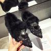 Winter Trend Rivet Fox Head Women Fluffy Single Shoes Women Pointed Belt Drill Wear Thermal Cotton Shoes Snow Boots Zapatos Muje