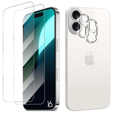 Bildschirm- und Objektivschutz - Gehärtetes Glas - für iPhone 16 - 2 Gläser - Stoßfest - Kratzfest