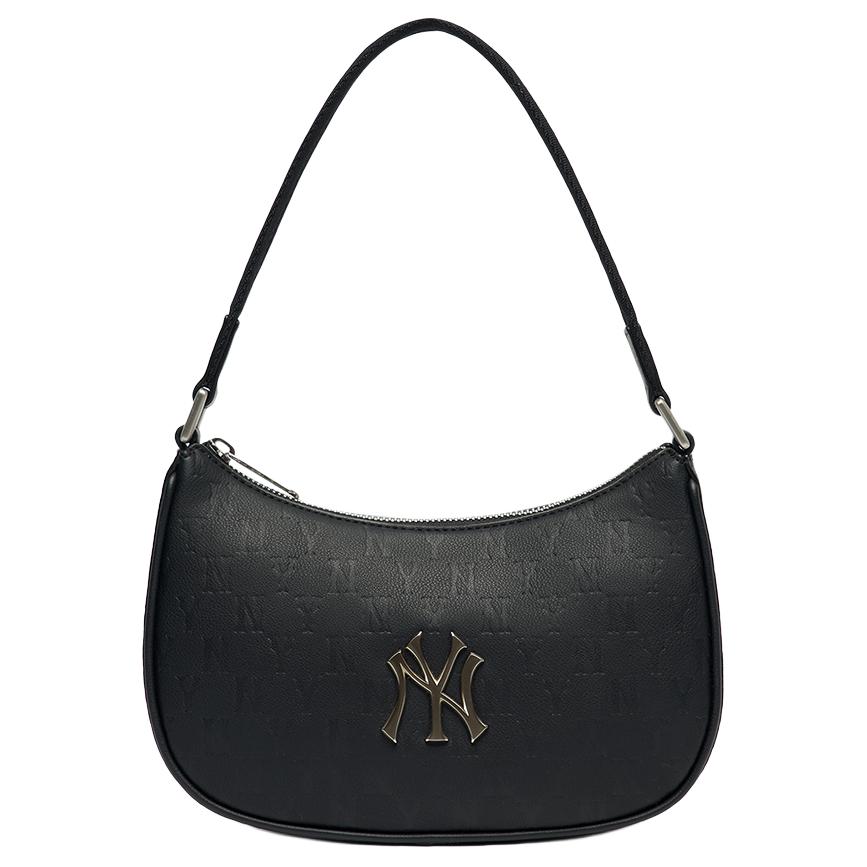 MLB Monogram Series Vintage Floral Print Large Logo NY Yankees Underarm Bag Unisex Shoulder Bag Black Gold 3ABQS022N-50BKS Black Gold