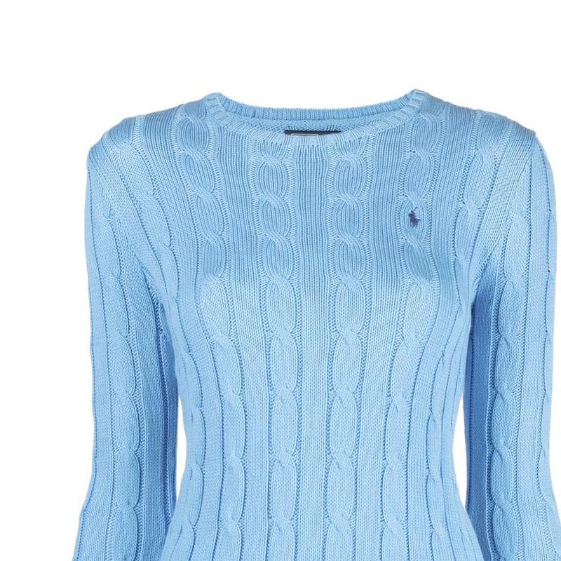 Polo Ralph Lauren SS23 Solid Color Logo Embroidered Cable Knit Sweater Women Sweater Blue 211891640-013