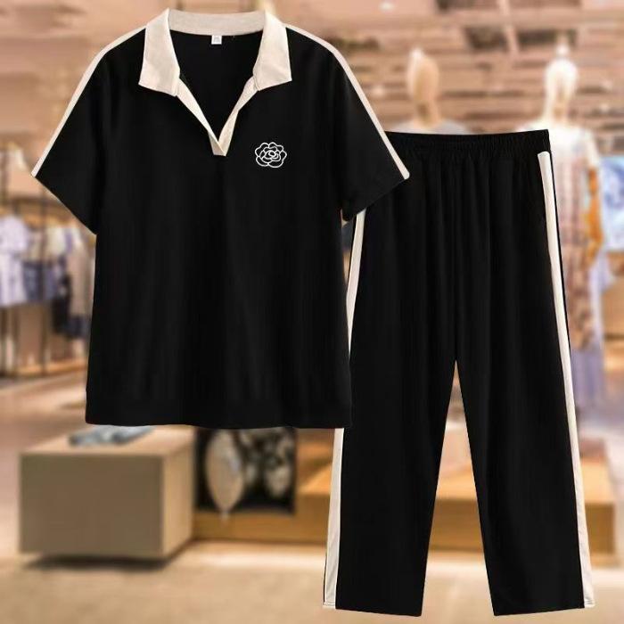 Fashionable Ice Silk Sports Suit for Women in Spring, Autumn and Summer, Slim Mother's Style Casual Pants Two-piece Set