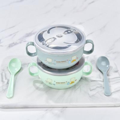Baby Bowl Stainless Steel Insulation Bowl Spoon Set Children Tableware Cartoon Printed Children Food Bowl