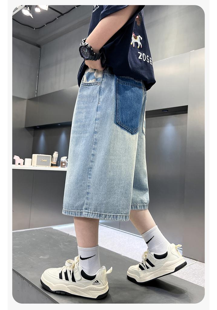 American Style Trendy Denim Shorts for Boys In Summer, Lightweight Five Quarter Pants, 2026 New Mid To Large Size Children's Handsome Pants