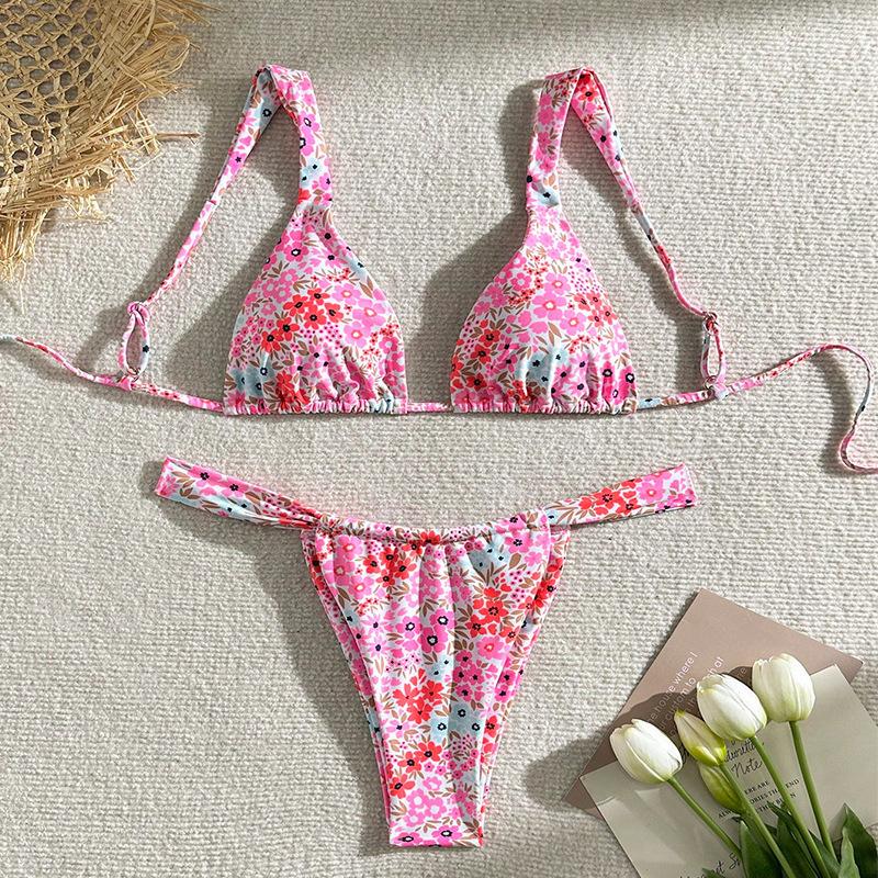 TS JYL-BK073 Floral Lace-Up Bikini, Three-Point Alluring Swimwear For Spa S