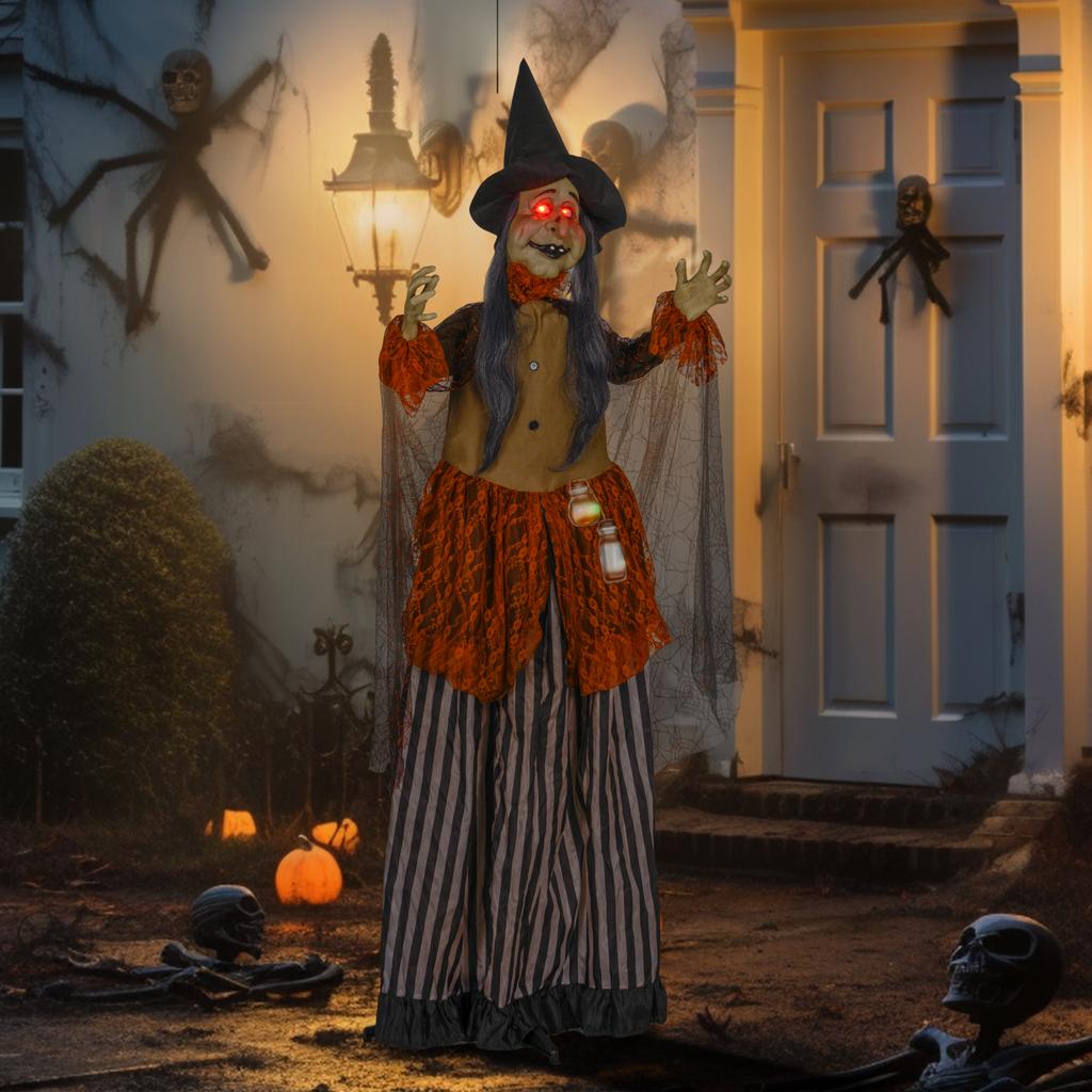 Witch with Magic Potion, Halloween Decoration, Creepy Sounds, Red Eyes, Movable, 183 Cm