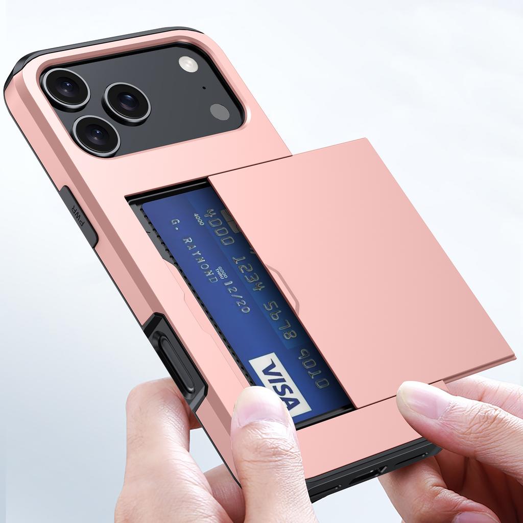 For iPhone 17 Pro Max Case with Card Holder TPU+PC Phone Back Cover
