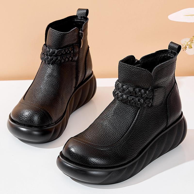 

GKTINOO 6 см Женские ботильоны из натуральной коровьей кожи на осень, весенние ботильоны, этнические ретро мокасины, платформа, клиновидный каблук, массивный каблук, обувь 250