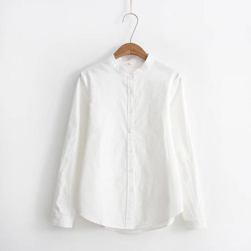 1116 Autumn New Versatile Small Stand-up Collar Cotton Shirt Women's Long Sleeves Small Fresh College Style Student Shirt Base