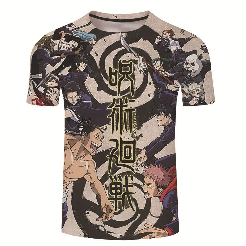 Summer Men's Casual Loose Size Graphic Jujutsu Kaisen Print Round Neck Short Sleeve T-shirt Top