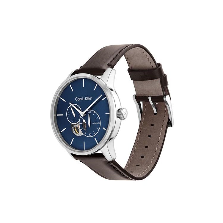 Calvin Klein Hodinky série Eternal Automatický mechanický strojek Kožený řemínek 41,2 mm Modrý ciferník Pánské hodinky 25200075