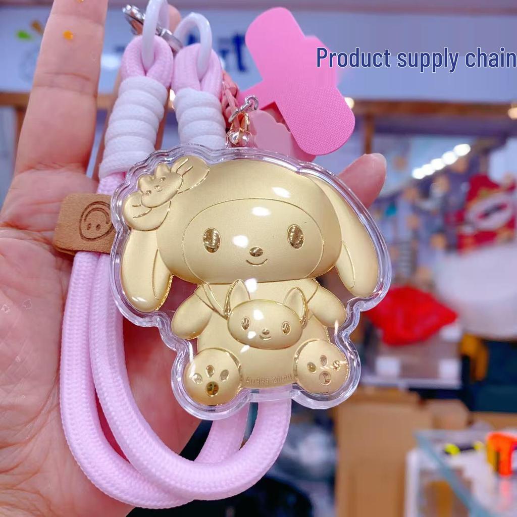 Pure Gold Ultraman Keychain & Melody Phone Strap with Cinnamoroll & Hello Kitty Bag Charm, 20mg