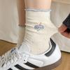 Socks Pure Cotton Stacking Socks Season Idea Yarn Cute Cartoon Embroidered Fungus Edge Cotton Medium Tube Socks