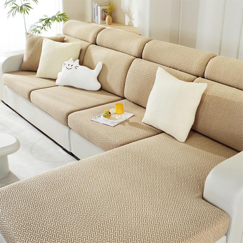 Jacquard Sofa Covers Solid Colors Seat Cushion Cover Living Room Washable Spandex Sofa Couch Slipcover L-Shaped Chaise Longue