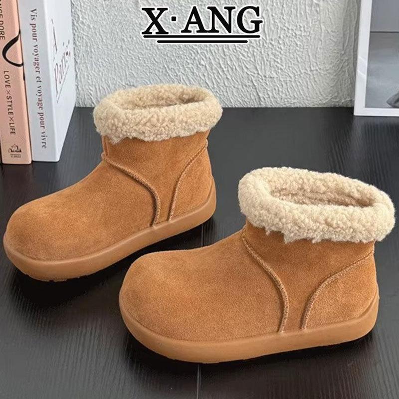 

Soft leather snow boots women s Birkenstock small potato short boots winter new piled thickened warm fluffy cotton shoes 40 верблюд