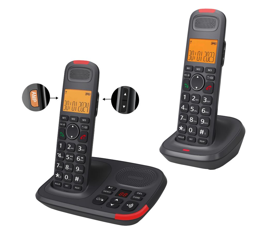 Bisofice Cordless Expandable Phone System 2-Handset with Telephone Answering 3 Lines Display Caller 0 Phone Book Memories Hands- Calls